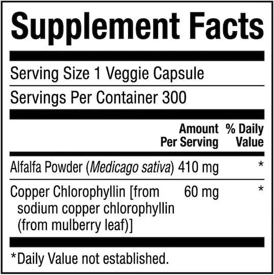 Swanson Vegetarian Chlorophyll as Chlorophyllin 60mg 300 Vegetable Capsules
