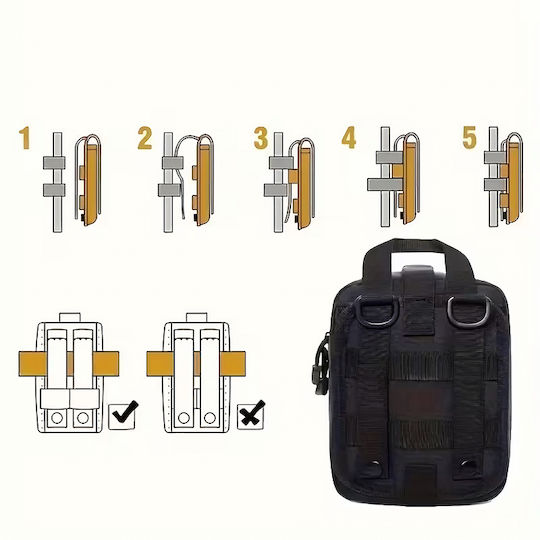 Kit de Supraviețuire Zola Foarfecă Pensetă Bandaje Garou Comprese Pătură Termică Sistem de Atașare Molle Impermeabil 20 × 15 × 11 Cm Negru