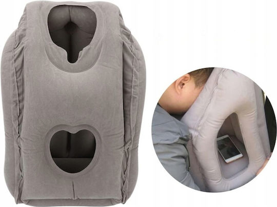 Aufblasbares Reisekopfkissen Samt mit Etui Beige