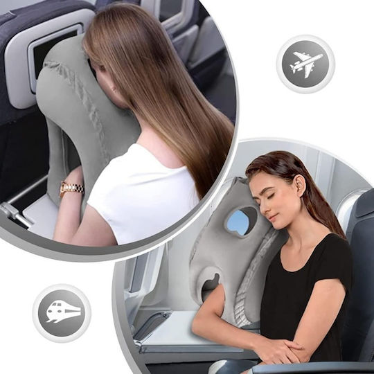 Aufblasbares Reisekopfkissen Samt mit Etui Beige