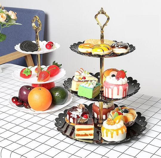 Cake Land Kunststoff Etagere für Vorspeisen 3 Etagen Schwarze