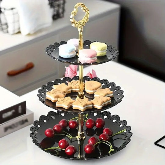 Cake Land Kunststoff Etagere für Vorspeisen 3 Etagen Schwarze