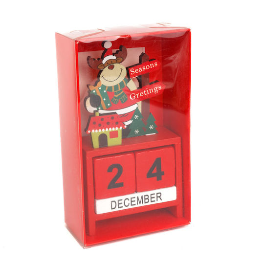 Calendar de Crăciun din lemn MDF 13.5x7x3.5 cm cu design Moș Crăciun Ren Om de zăpadă