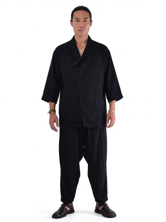 Short Sleeve Linen Shirt Black