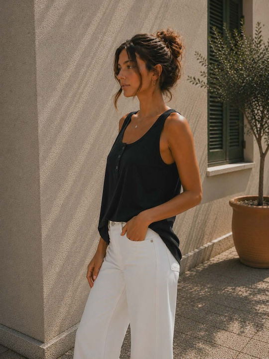 Women's Sleeveless Cotton Black Blouse