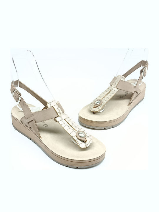 Leder Flache Damen Sandalen Beige