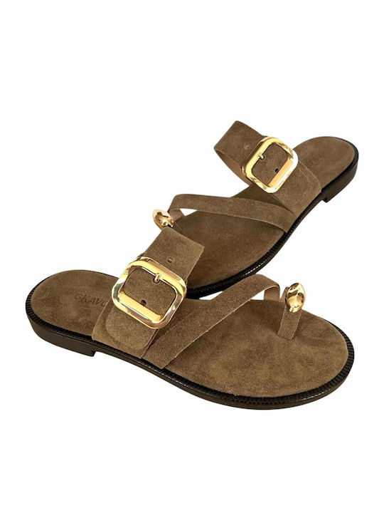 Leather Women's Flat Sandals Rose Gold