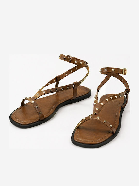 Damen Flache Sandalen Braun