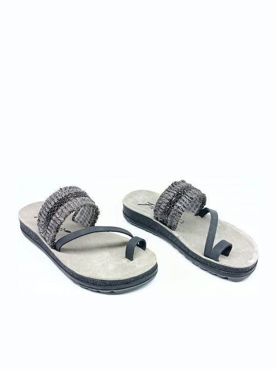 Leather Women's Flat Sandals Black