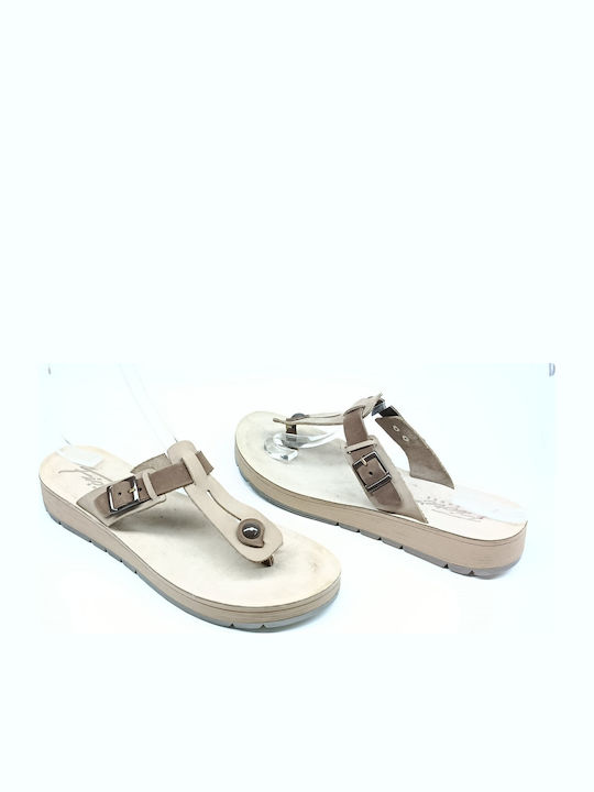 Leder Flache Sandalen Für Damen Beigen