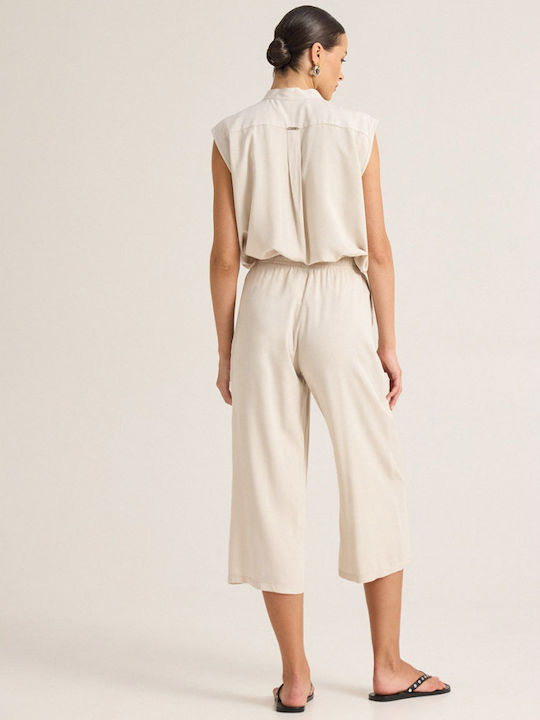 Damen Hochbund Zip-Culottes mit Gummiband Beige