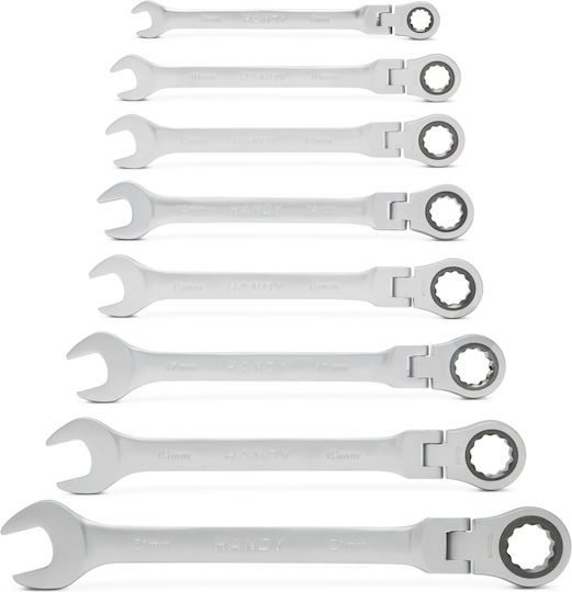 Set Combination Ratchet Wrenches Articulated Neck Access In Angles Tight Spaces