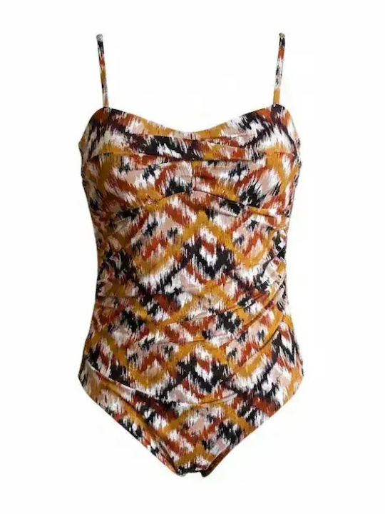 Modern Ocean Women's One Piece Strapless Swimsuit Orange Brown Beige Details Summer Collection C-6363
