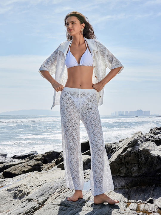 SweetFashion Γυναικείο Καφτάνι Παραλίας Λευκό