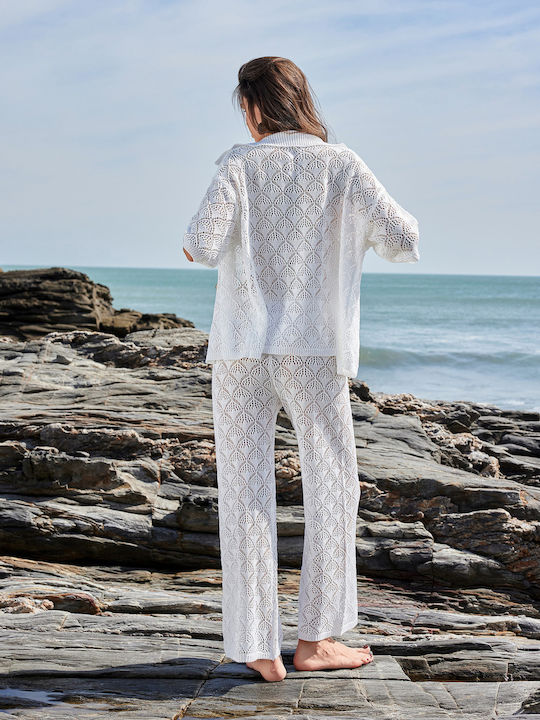 SweetFashion Γυναικείο Καφτάνι Παραλίας Λευκό