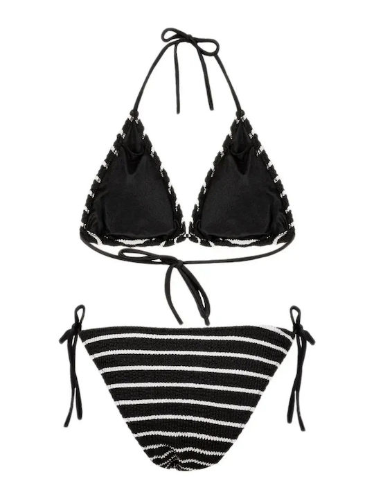 Set Bikini Τριγωνάκι Ριγέ Μαύρο