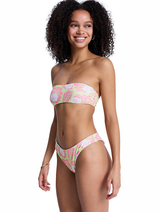 Hibiscus Strapless Bikini Top A Cup With Padding Floral Green
