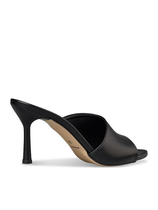 Leather Mules with Thin Heel in Black Colour