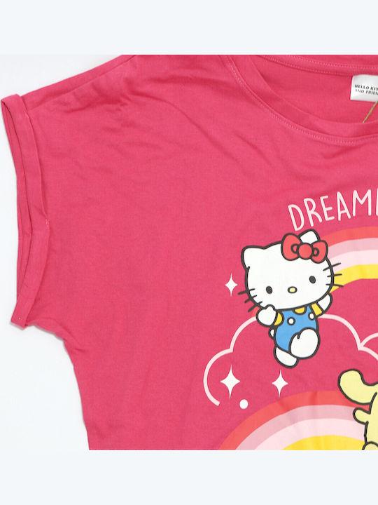 Sanrio Καλοκαιρινό Βαμβακερό Γυναικείο Νυχτικό Φούξια