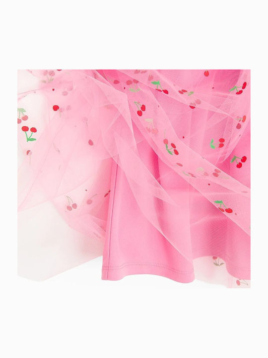 Girls Short Sleeve Tulle Pink Dress