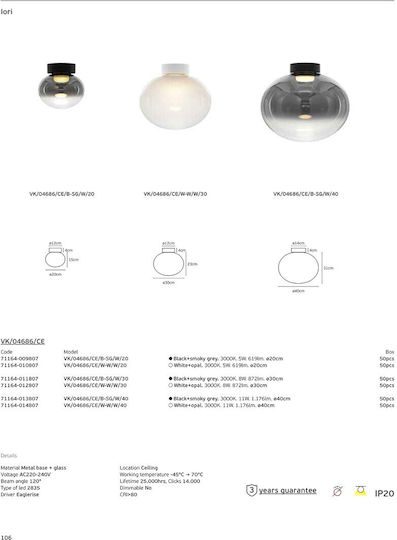 VK Lighting Plafonieră de Tavan 40cm Albă cu LED Integrat