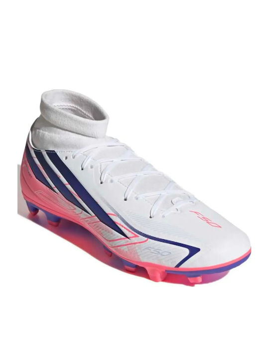 adidas F50 Hyperfast Club Mid FG Football Shoes with White Cleats
