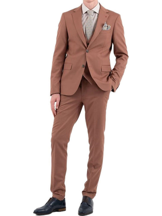 Men's Suit with Vest Slim Fit Cinnamon
