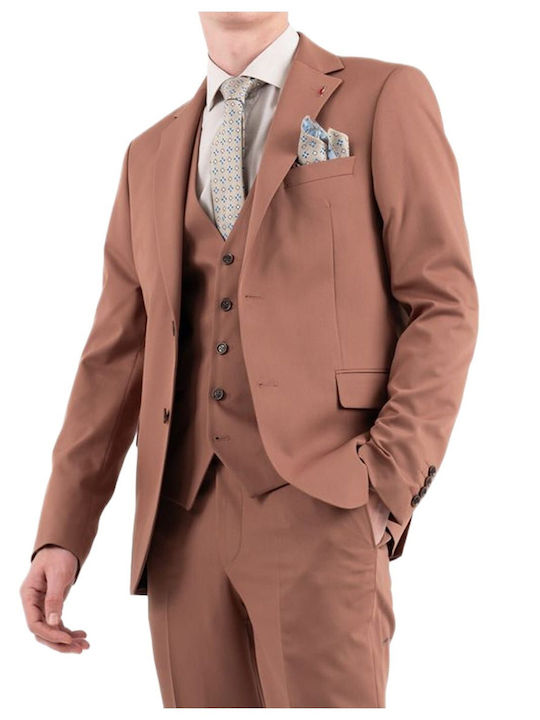 Men's Suit with Vest Slim Fit Cinnamon
