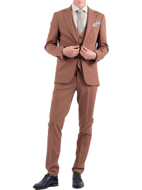 Men's Suit with Vest Slim Fit Cinnamon