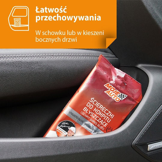 Moje Auto Καθαριστικά και Γυαλιστικά Μαντηλάκια για Ταμπλό Αυτοκινήτου με Άρωμα Λεμόνι 24τμχ