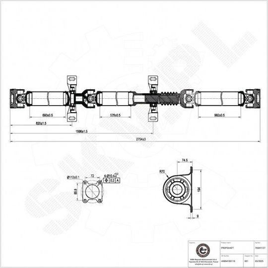 Transmission Shaft Mercedes Sprinter VW Crafter A9064100116