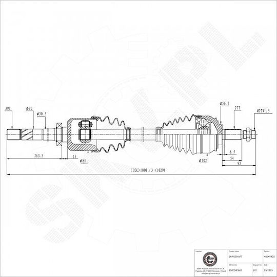 Ημιαξόνιο Renault Espace Iv Vel Satis Εμπρός Δεξιά 8200500683