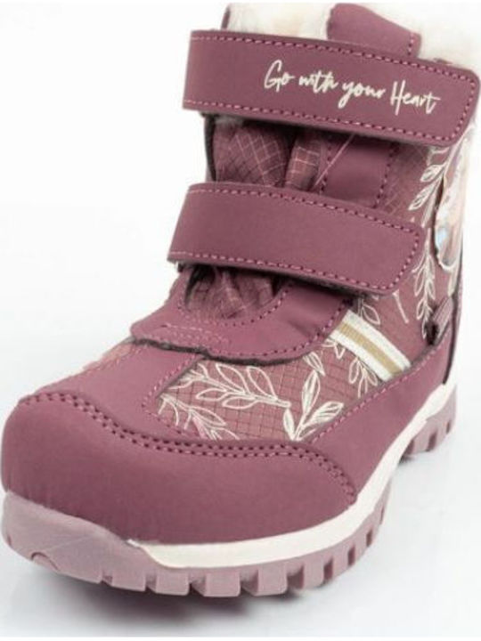 Leder Kinderstiefel Schnee mit Bügel- und Schleifenverschluss Lila