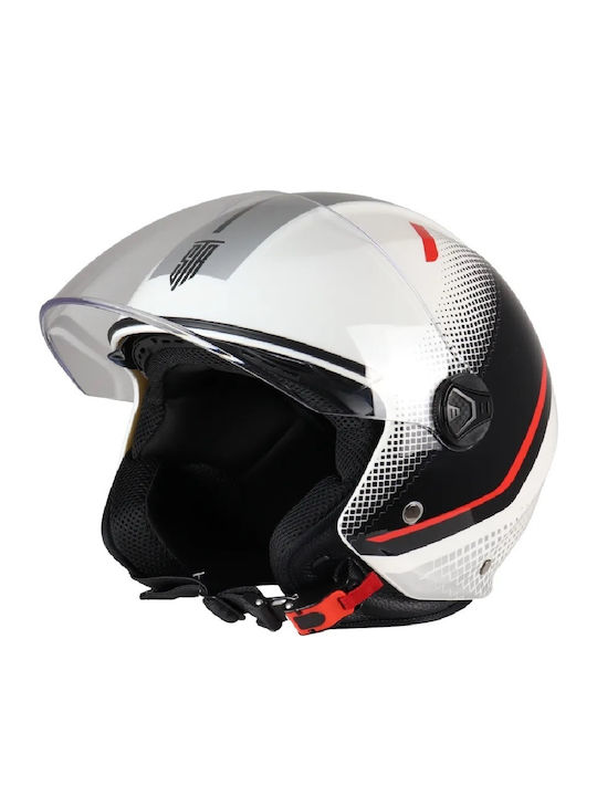 STR GP1 Black / White / Red Motorcycle Helmet Jet ECE 22.06 with Sun Visor