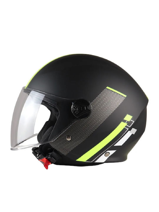 STR GP2 Black / Yellow Matt Motorcycle Helmet Jet ECE 22.06 with Sun Visor