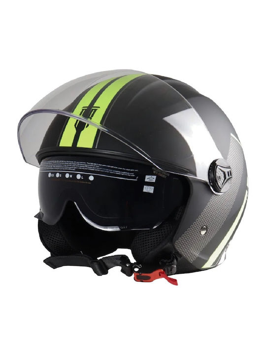 STR GP2 Black / Yellow Matt Motorcycle Helmet Jet ECE 22.06 with Sun Visor