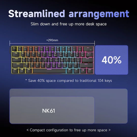 Ajazz NK61 Gaming Mechanical Keyboard 40% with Custom Red Switches and RGB Lighting (English US) Pearly White