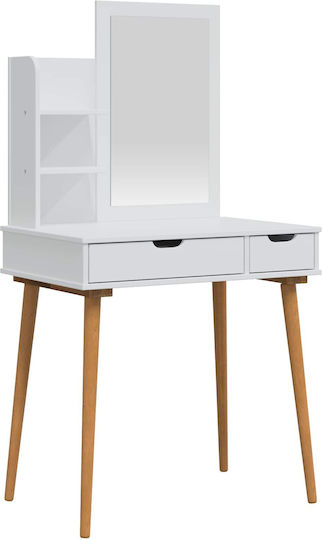 Floor-standing Makeup Dressing Table from Solid Wood White with Mirror 76x50x143cm