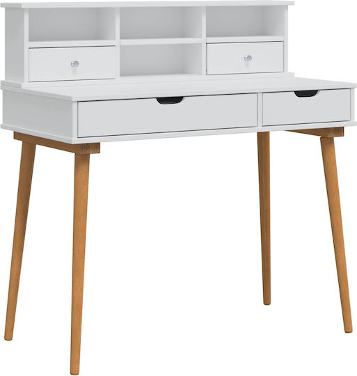 Floor-standing Makeup Dressing Table from Solid Wood White with Mirror 100x50x103.5cm