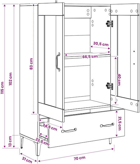 Bodenvitrine fürs Wohnzimmer aus Spanplatte Braun 70x31x115 cm