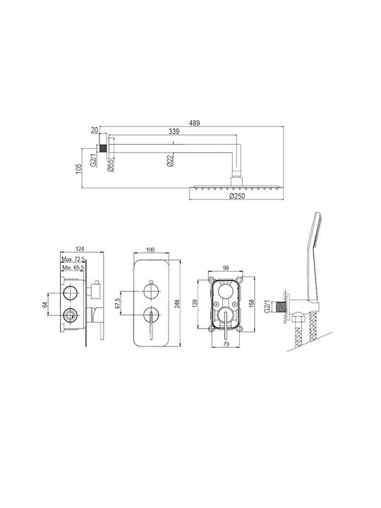 AQG Built-In Mixer & Shower Head Set for Shower Silver