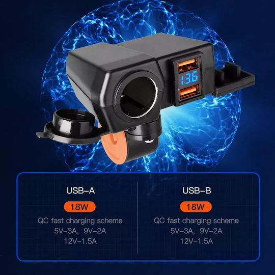 Water Resistant Motorcycle Charger Fast Charging with Voltometer