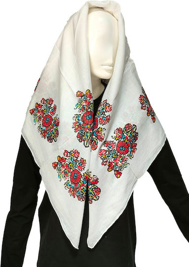 Traditional Women's Headscarf of an Epirus Woman White Carnation Cotton Mark220 White