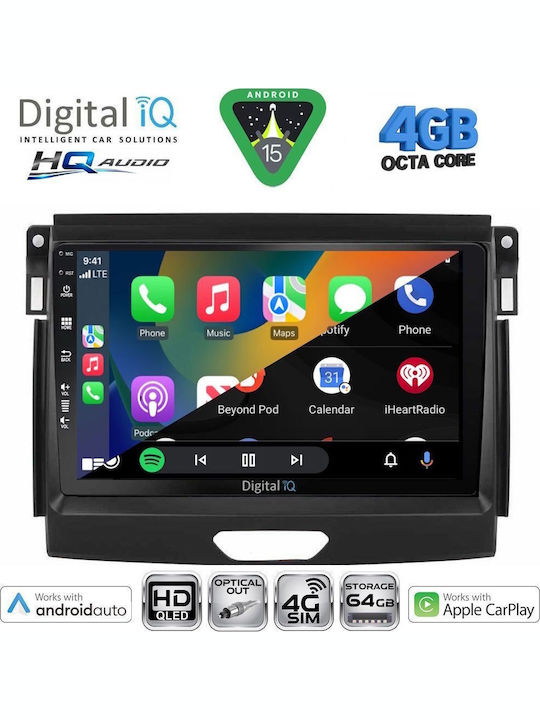 Digital IQ Car Audio System for Ford Ranger 2015-2018 Bluetooth USB WiFi GPS Apple CarPlay Android Auto with 9" Touch Screen