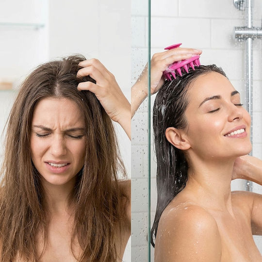 Femmit Haarbürste Kopfhautmassage Weiche Silikon Spitzen Rosa