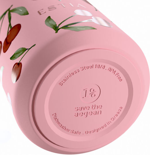 Estia Flow Save the Aegean Recyclable Thermos Bottle Stainless Steel BPA Free 500ml Cherry Rose