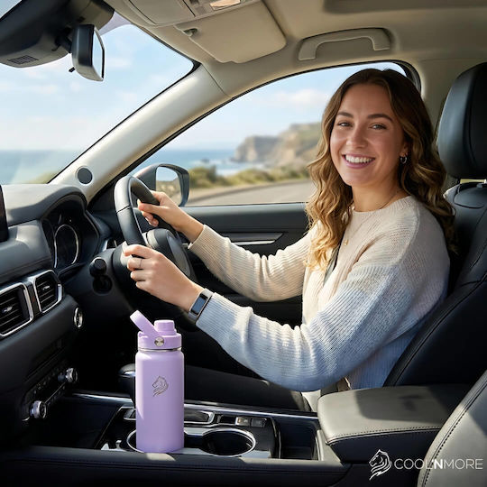 Cool'NMore Μπουκάλι Θερμός Ανοξείδωτο BPA Free 750ml Lavender με Καλαμάκι, Λαβή, Θηλιά και Επιστόμιο