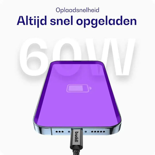 Buddi Flex Braided Cable USB-C male - USB-C 60W Μαύρο 10m