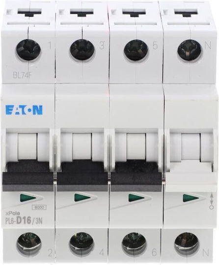 Eaton Disjunctor Automat 3p+n D 16a 6ka Ac Pl6-d16/3n 165035