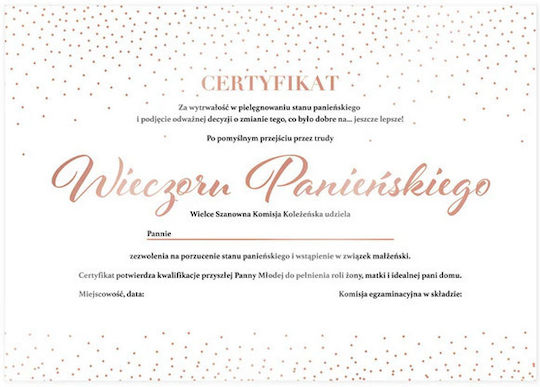 Certificat Suvenir Petrecere Burlăcițe Aur Roz
